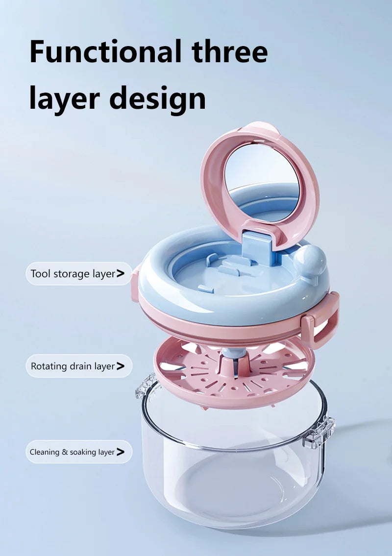 Rotary Denture Cleaning Case with Drainage Tray and Mirror - 11
