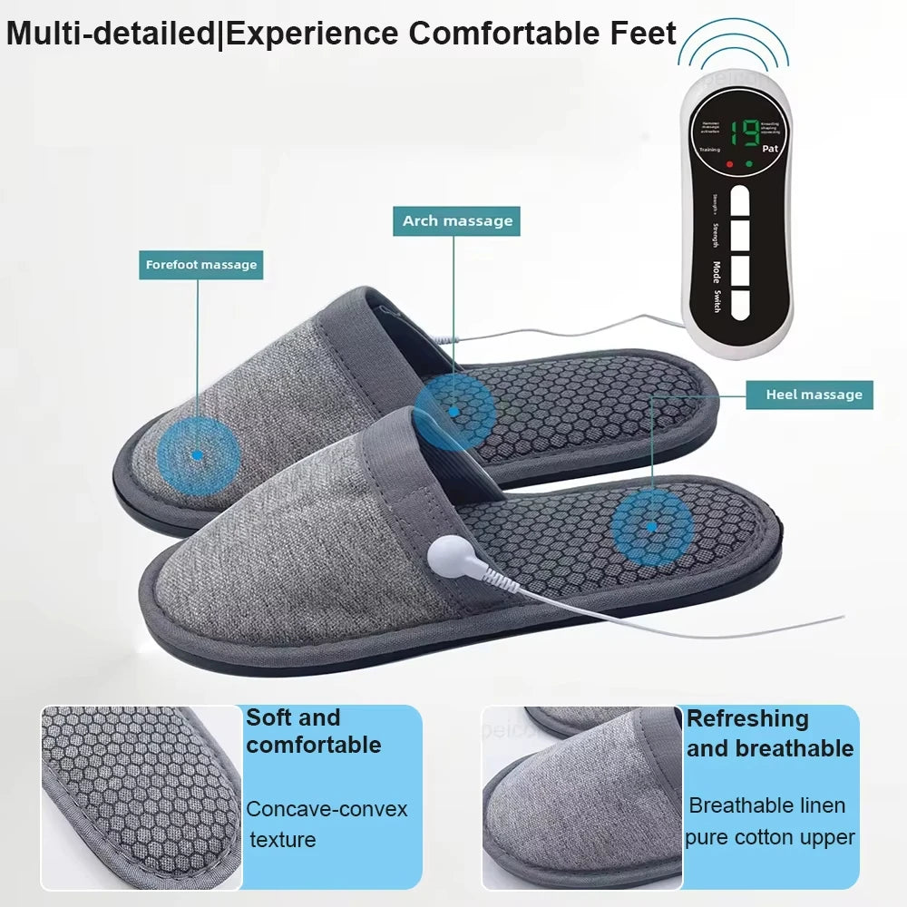 EMS Foot Massager Slippers with Remote - Electric Pulse Therapy Shoes