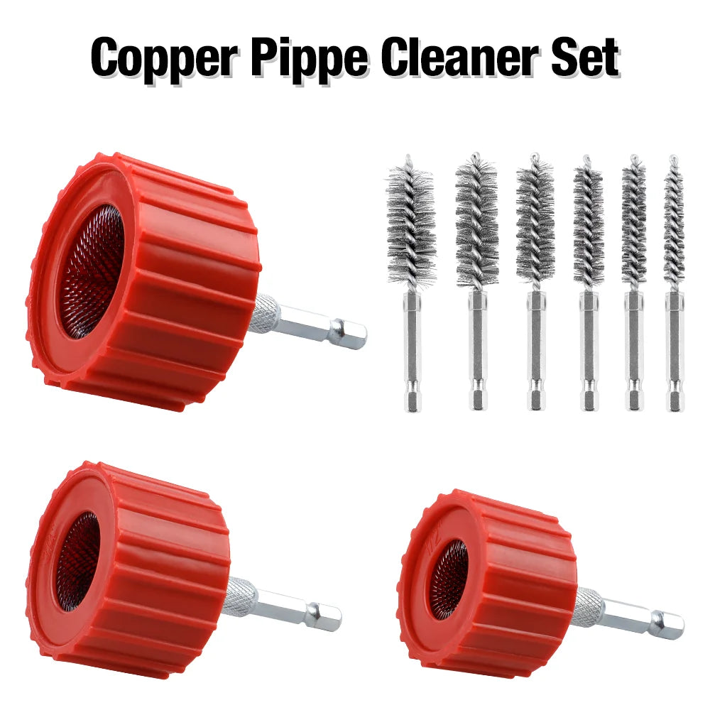 Copper Pipe Cleaner Set for Drill - 1/2 3/4 1 Inch Tube Cleaning Brush & Wire Bore Brushes