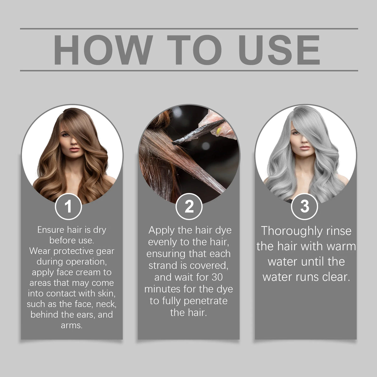 Permanent Silver Gray Hair Dye Cream - Professional Root & Full Coverage Formula