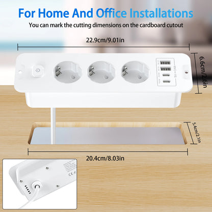 7-in-1 Ultra-Thin Desktop Power Strip with 20W USB-C Fast Charging