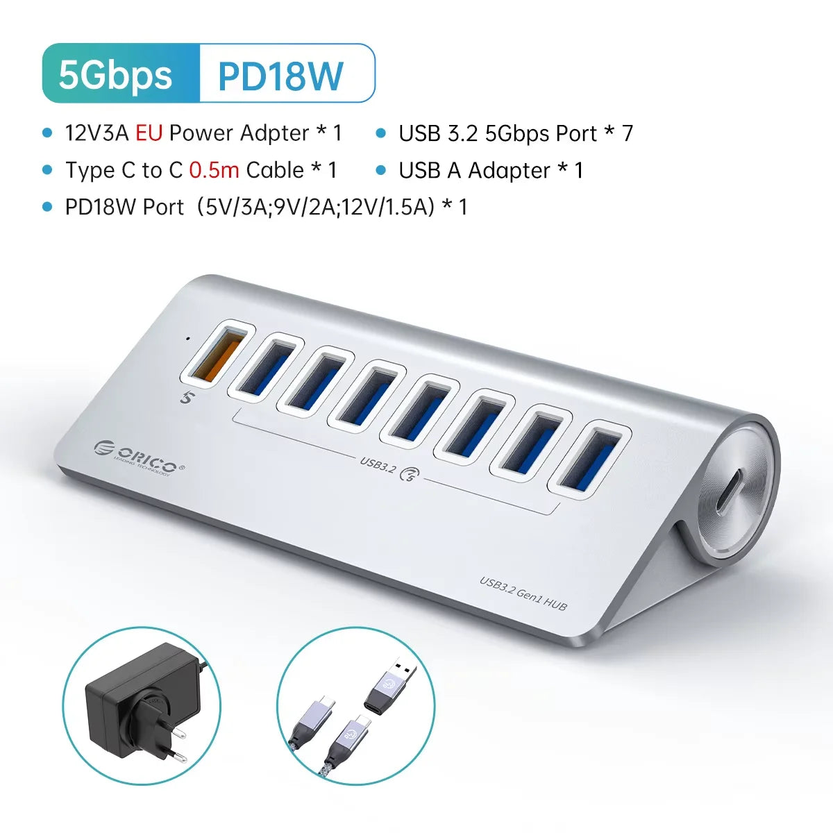 7-Port Powered USB 3.2 Hub with Fast Charging for Laptop & PC