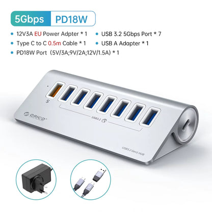 7-Port Powered USB 3.2 Hub with Fast Charging for Laptop & PC