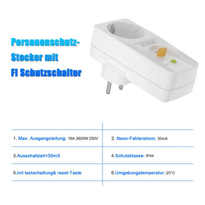 EU GFCI Leakproof Safety Plug - 16A RCD Circuit Breaker for Home & Outdoor