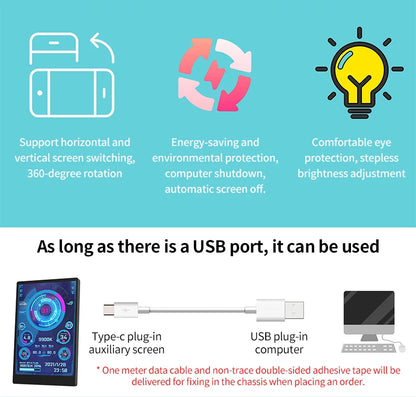 3.5" IPS PC Hardware Monitor - Real-Time CPU GPU RAM Temperature Display