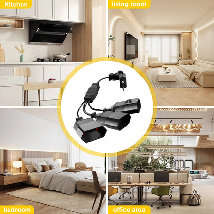 EU 3-Way Power Extension Cord - 90-Degree Flat Plug for Home & Travel