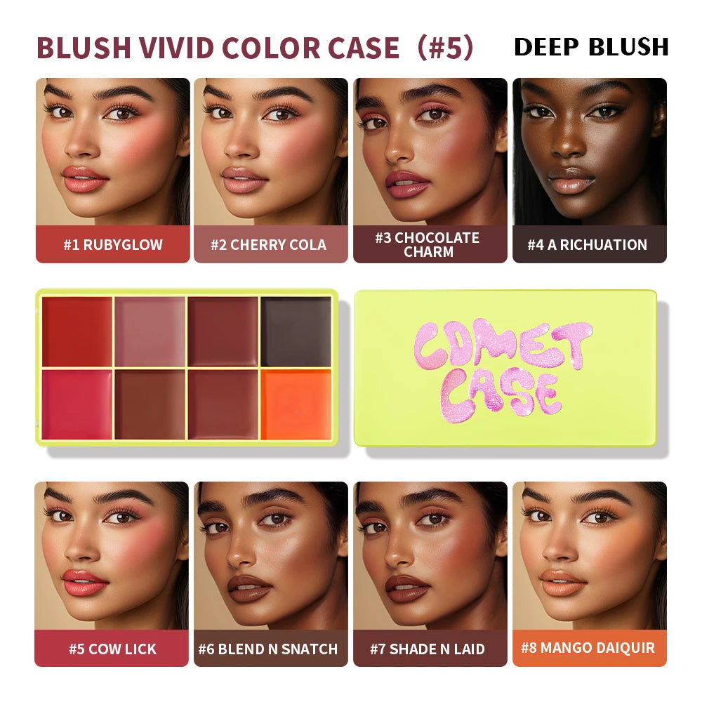 8-Color Cream Blush Palette - Long-Lasting Matte Face Makeup