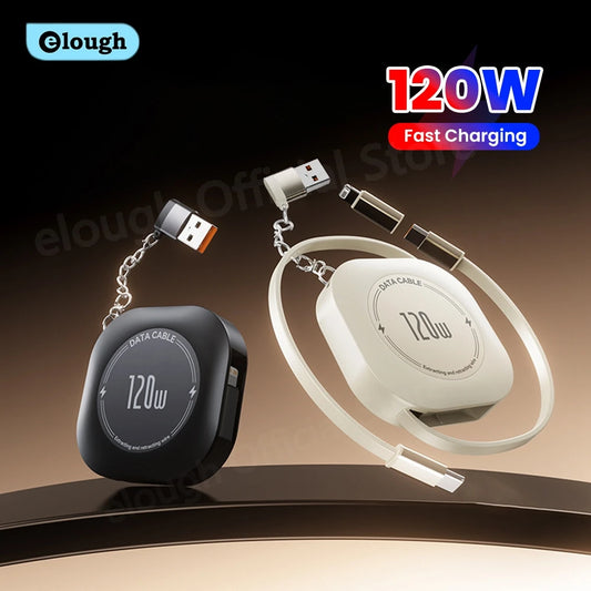 120W Retractable USB-C to USB-C Fast Charging Cable with Adapter