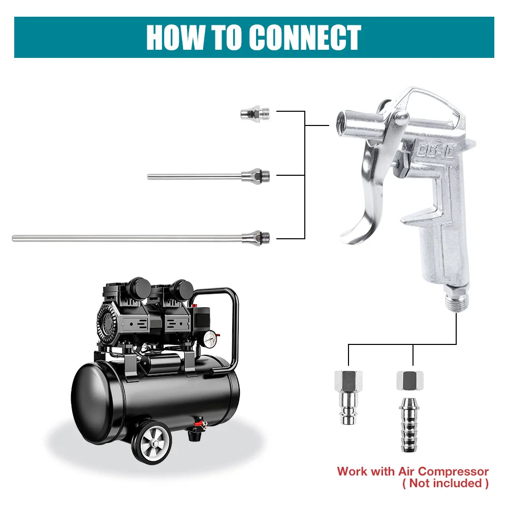 Pneumatic Air Blow Gun Compressor Attachment - Handheld Dust Blower Tool - 3
