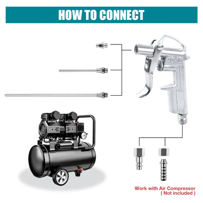 Pneumatic Air Blow Gun Compressor Attachment - Handheld Dust Blower Tool