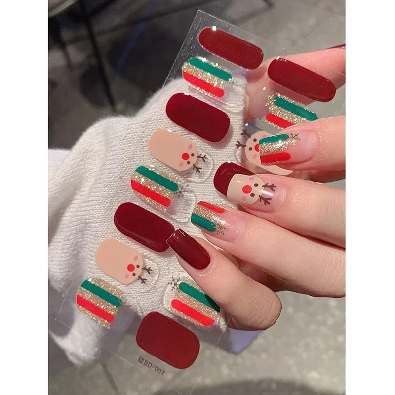Christmas Snowflake Semi-Cured Gel Nail Wraps - Long-Lasting Holiday Nail Art Decals