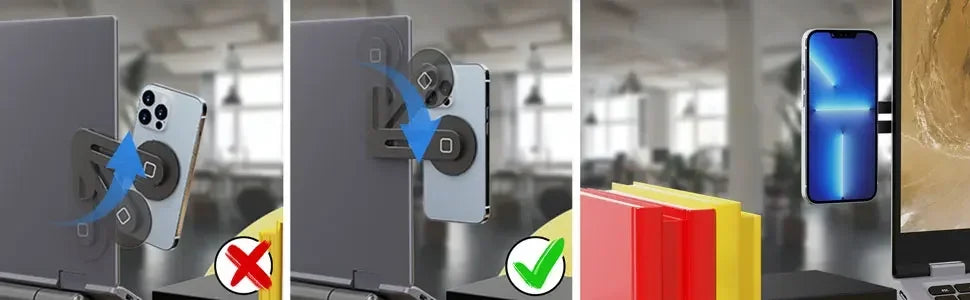 Magnetic Laptop Phone Holder - Slim Aluminum Side Mount for Dual Screen