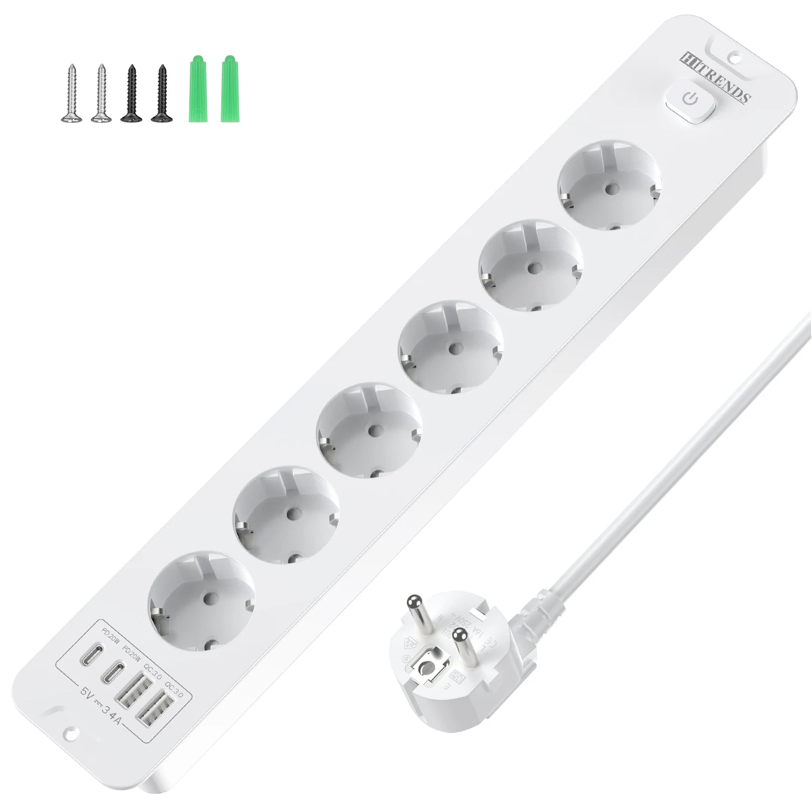 Retractable Desktop Power Strip with 4/6 AC Outlets, USB-C & PD 20W Fast Charge - 20