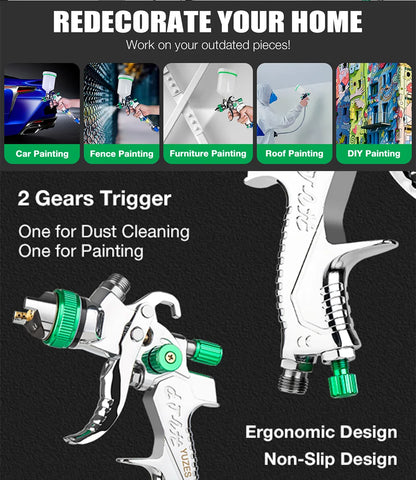 Professional HVLP Air Spray Gun Kit - Auto & Home Paint Sprayer with 600ml Cup