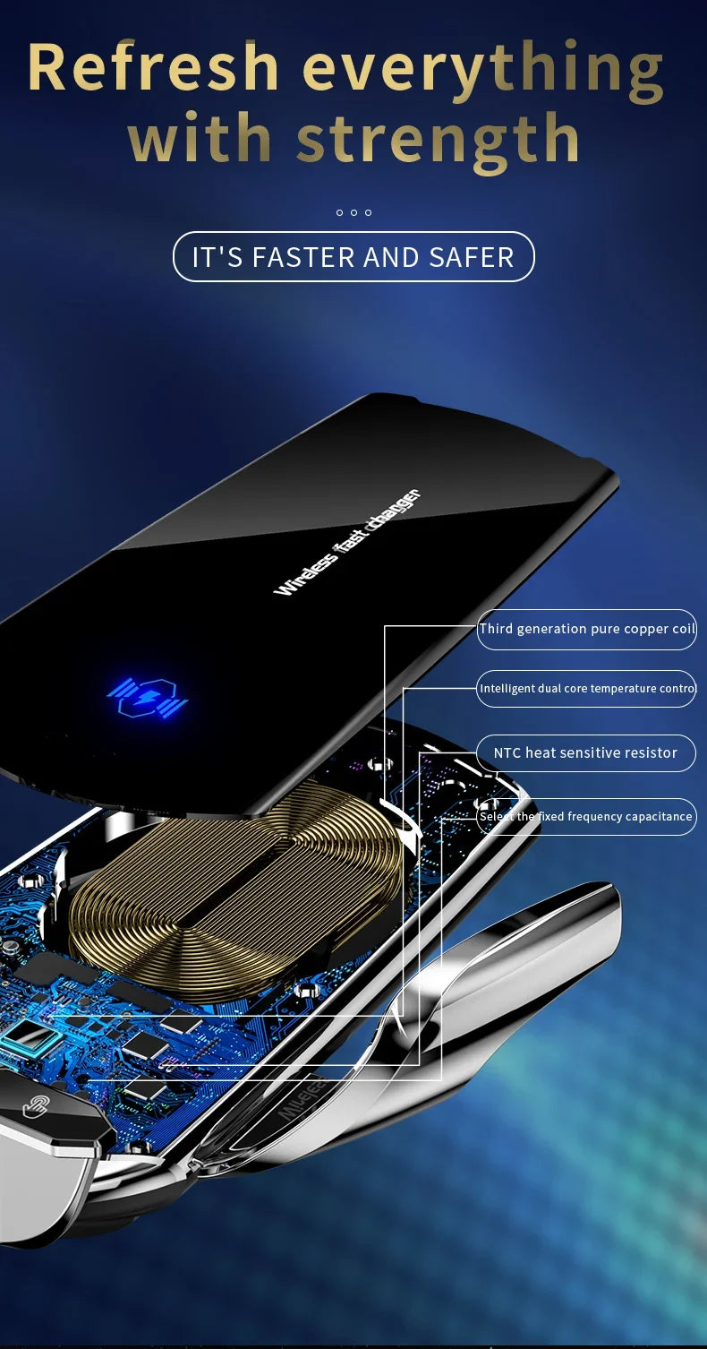 15W Automatic Clamping Car Wireless Charger & Magnetic Phone Mount