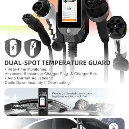 Portable 7kW EV Charger with 4.3" Touchscreen & Smart WiFi App Control