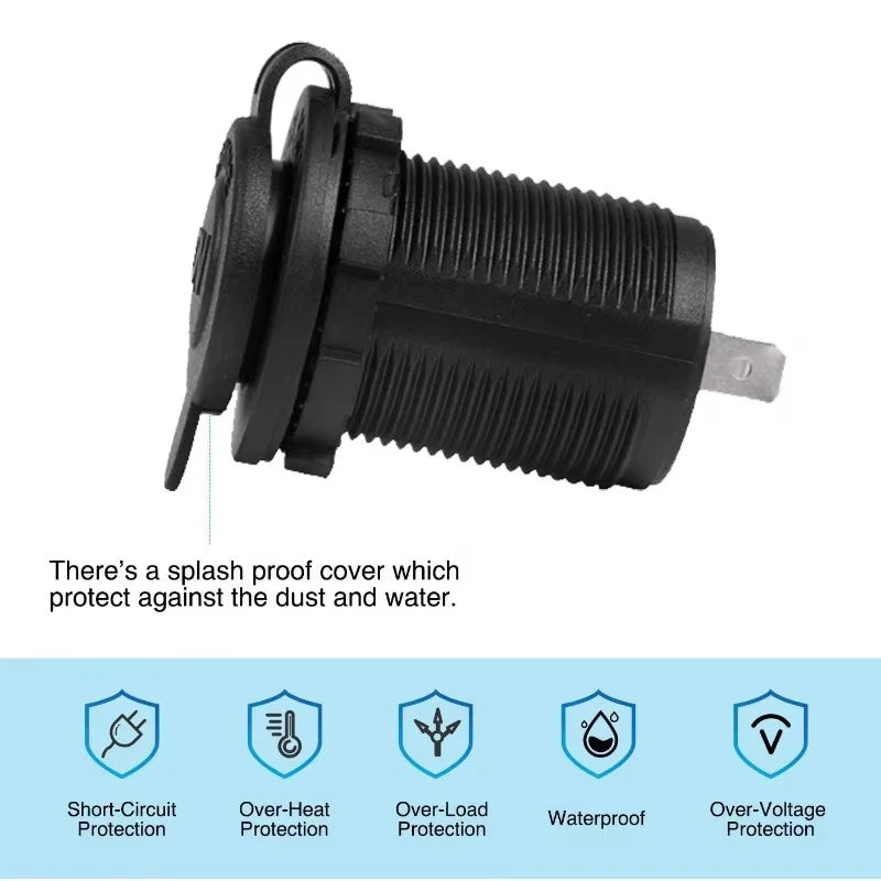 12V Waterproof Car Cigarette Lighter Socket Power Outlet for Vehicles