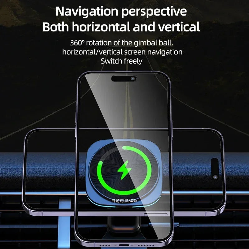 Magnetic Wireless Car Charger & Phone Mount - 15W Fast Charging Station