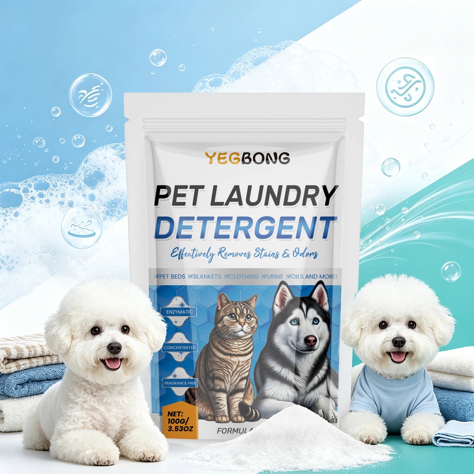 Pet Laundry Stain & Odor Remover Enzyme Detergent Powder for Bedding and Clothing - 1