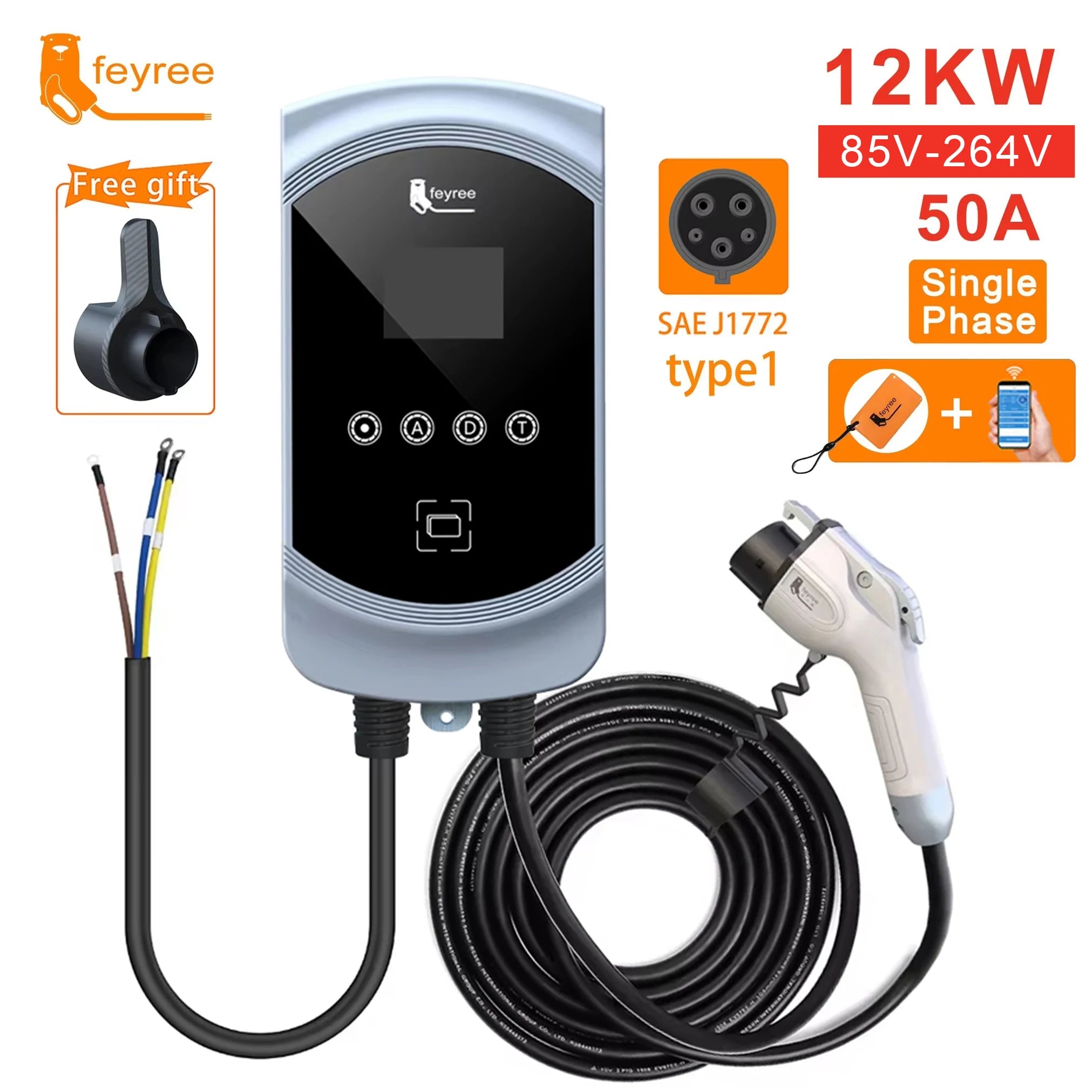Smart Type 1 EV Wallbox Charger - 7.6kW to 12kW Fast Home Charging Station - 42