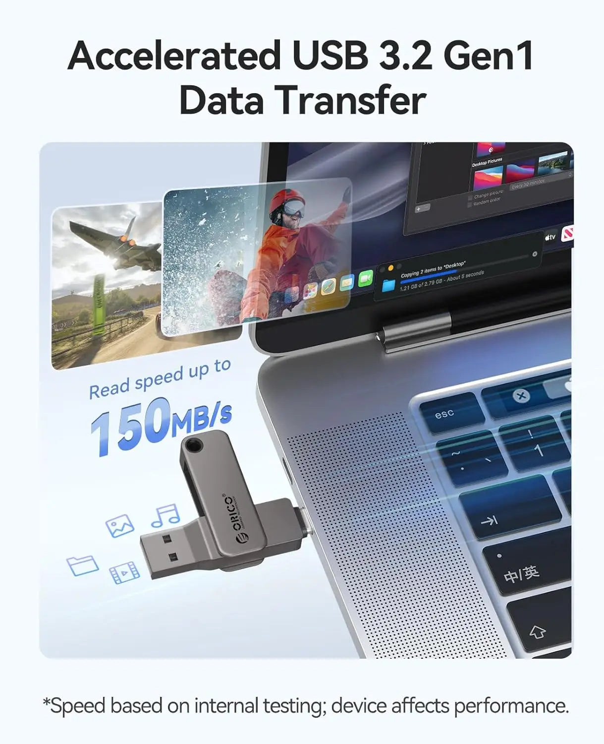 Dual USB-C & USB-A Flash Drive - Fast 150MB/s Metal Thumb Drive for Phone