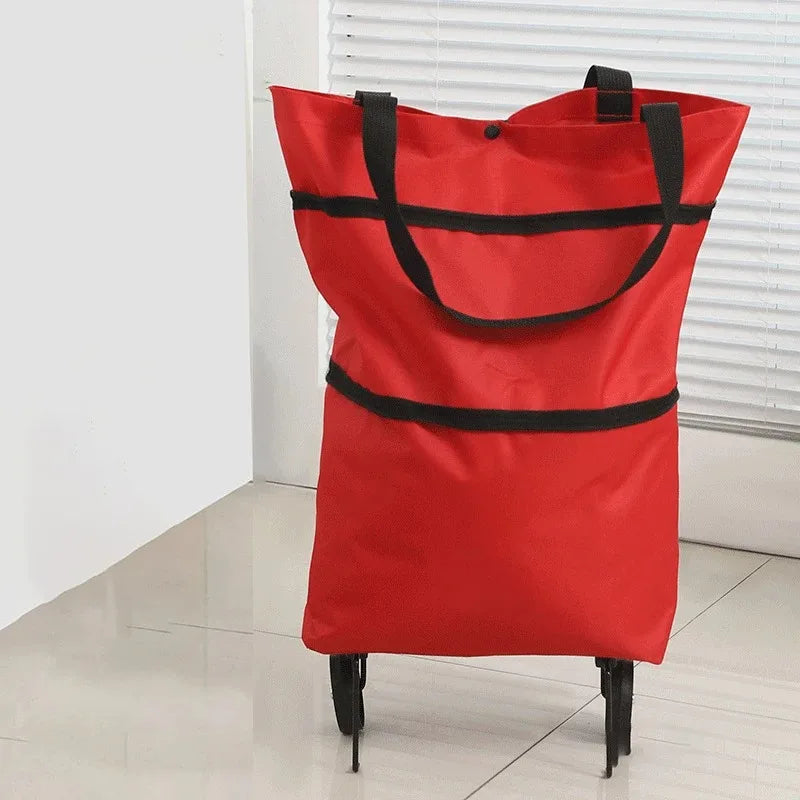 2-in-1 Foldable Shopping Bag with Wheels Pull Cart - 13