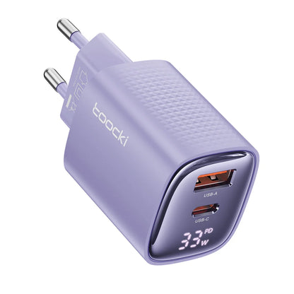 33W GaN Digital Display Fast Charger - USB-C & USB-A Dual Port Power Adapter