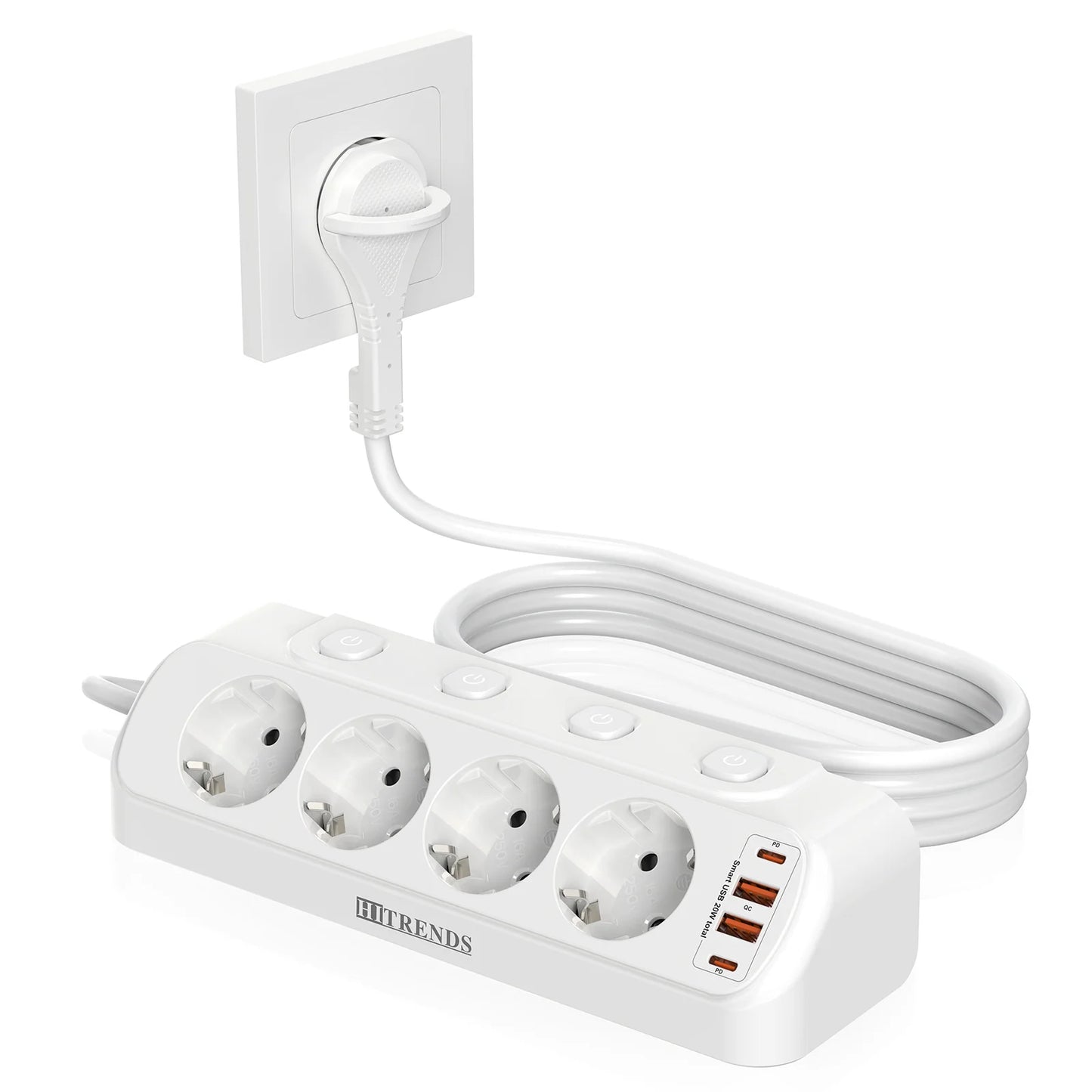Desktop Power Strip with USB-C Fast Charging & 4 Individual Switches