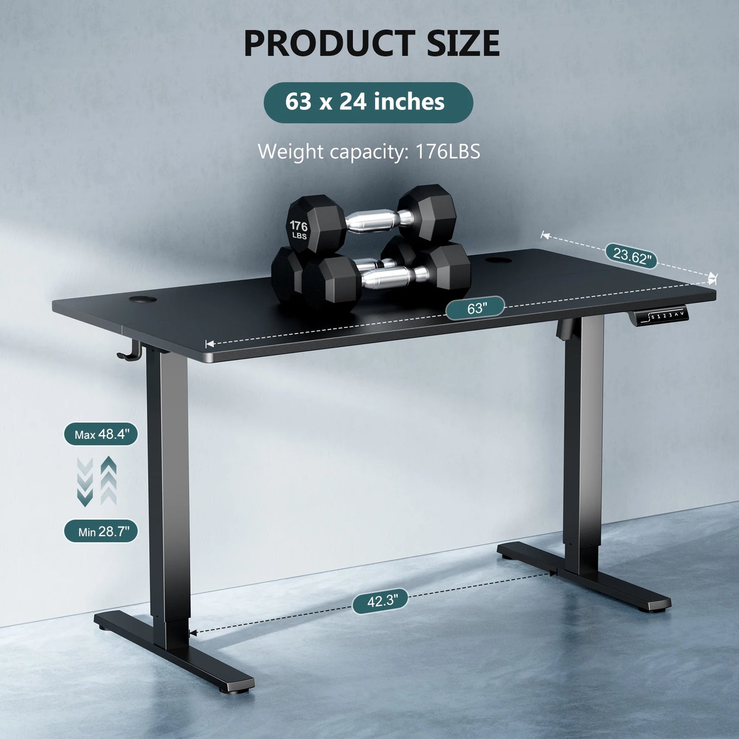 63" Electric Standing Desk - Ergonomic Adjustable Sit-Stand Office Table