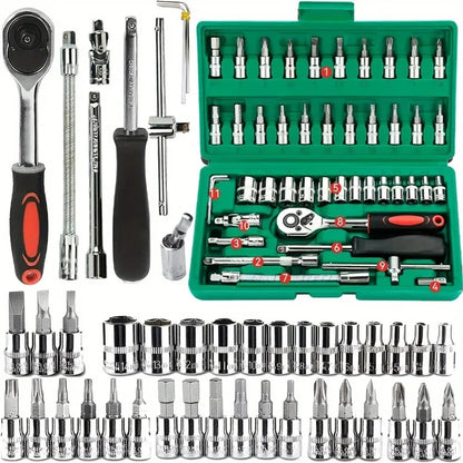 46-Piece 1/4" Drive Socket & Ratchet Wrench Set for Auto Repair & DIY