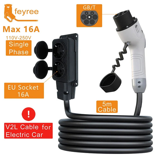 EV V2L Discharge Cable Adapter - 16A Portable Power Station Cable 5M
