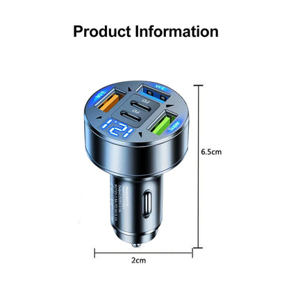 250W 5-Port Fast Car Charger - PD QC3.0 USB-C Multi-Device Adapter