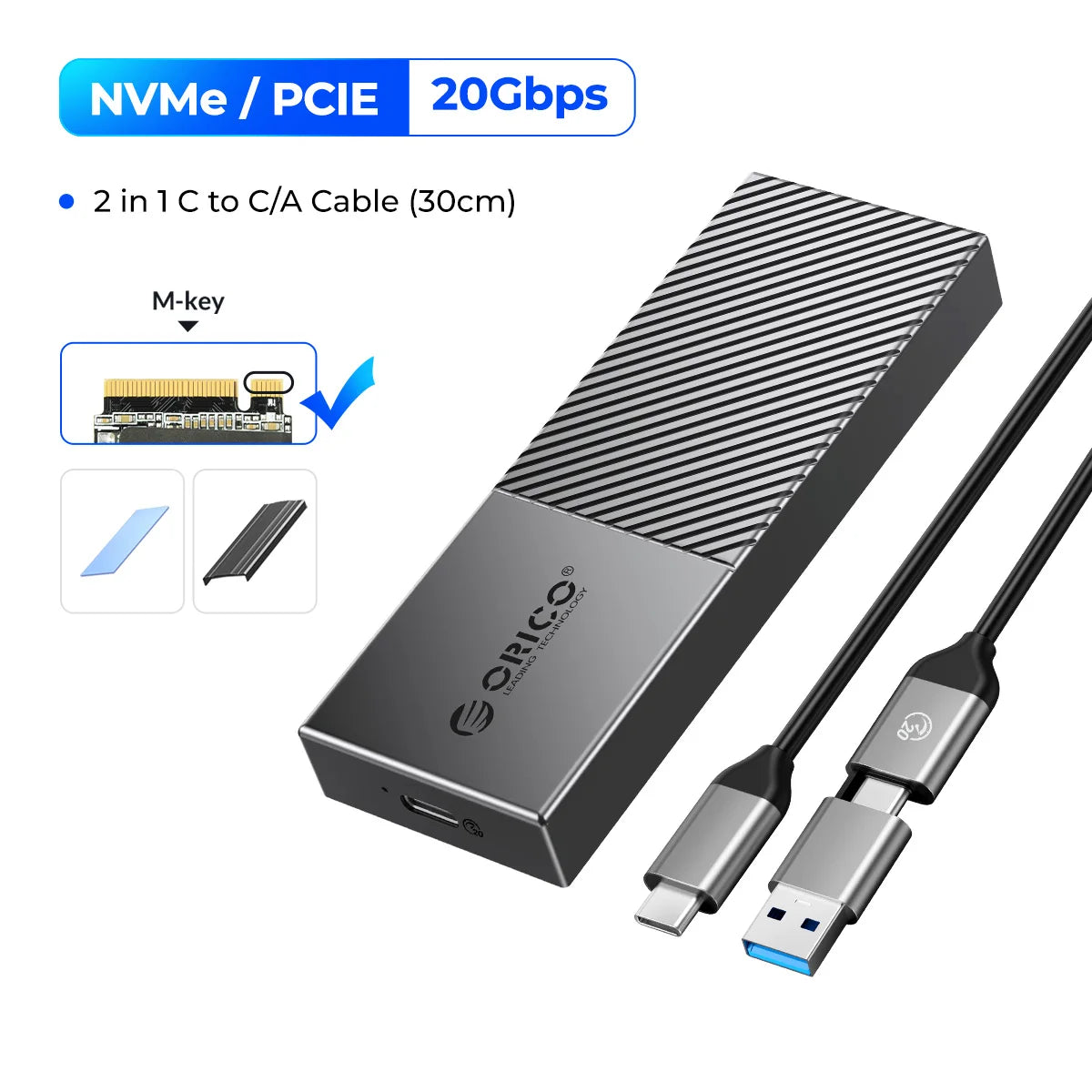 ORICO M.2 NVMe SSD Enclosure USB-C 10Gbps Portable External Drive Case - 9