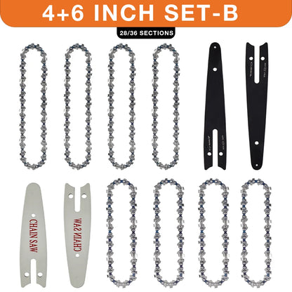 4 & 6-Inch Replacement Chains and Guide Bar Set for Mini Cordless Chainsaws