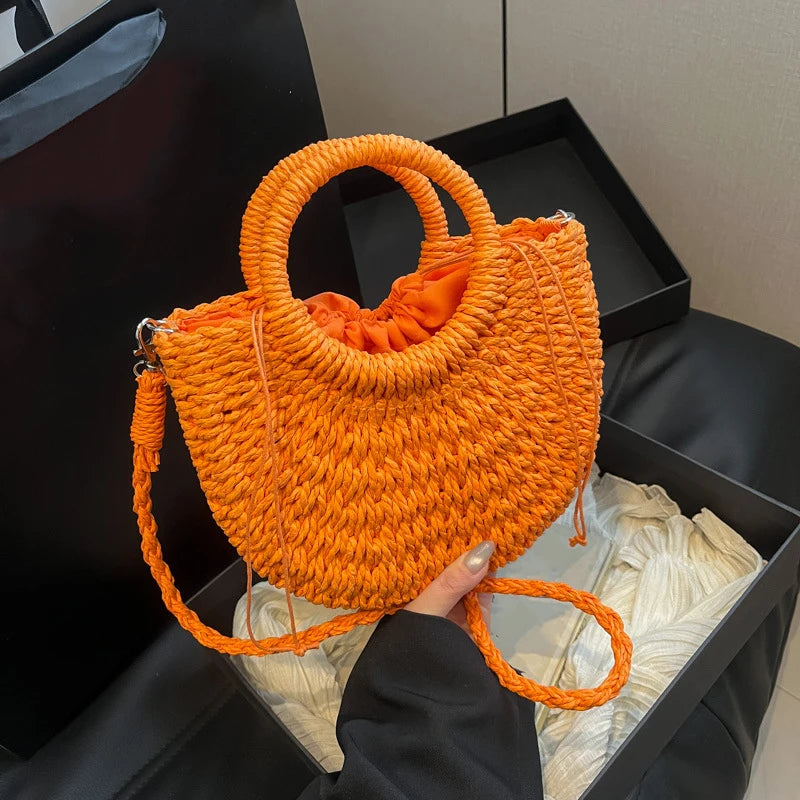 Luxury Orange Straw Handbag