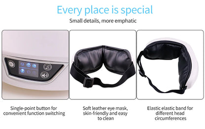 6D Smart Bluetooth Eye Massager with Heat & Air Pressure for Eye Fatigue