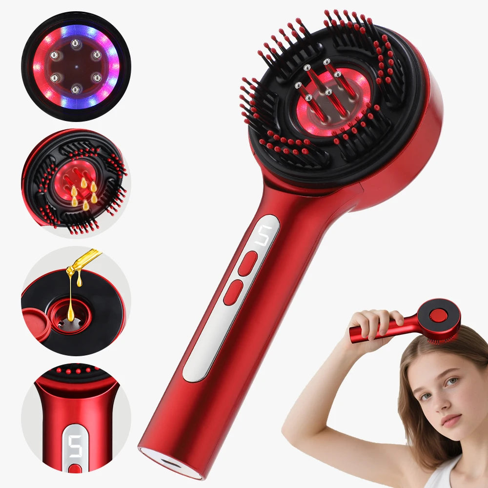 Electric Scalp Massager Comb with LED Light Therapy & Liquid Applicator - 1