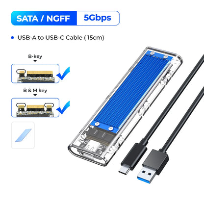 Orico M.2 NVMe SATA SSD Enclosure - 10Gbps Portable USB-C Adapter for 4TB