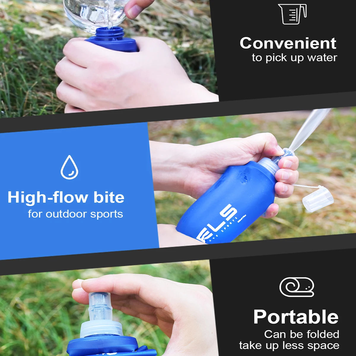 Collapsible Soft Water Bottle - BPA-Free Silicone Flask for Running & Hiking