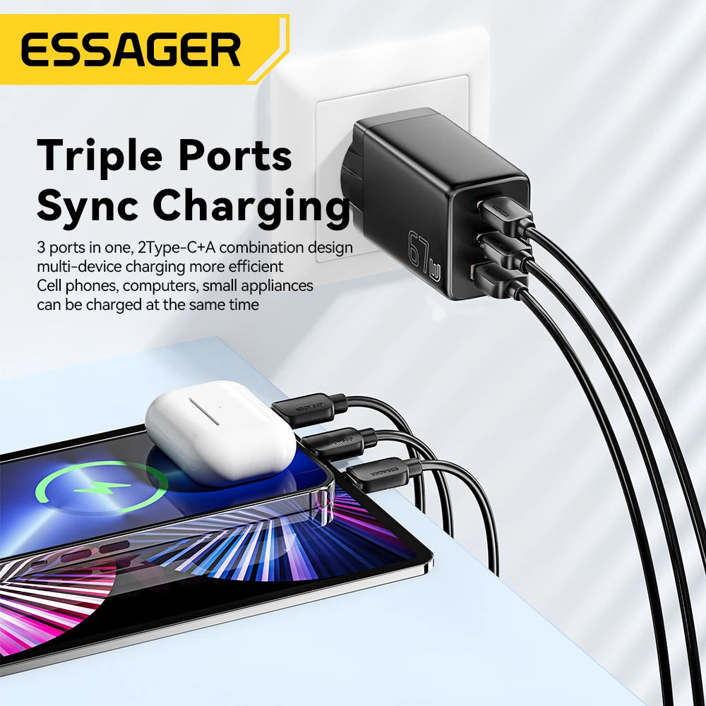 Essager 67W GaN USB-C Fast Wall Charger - Multi-Port Power Adapter