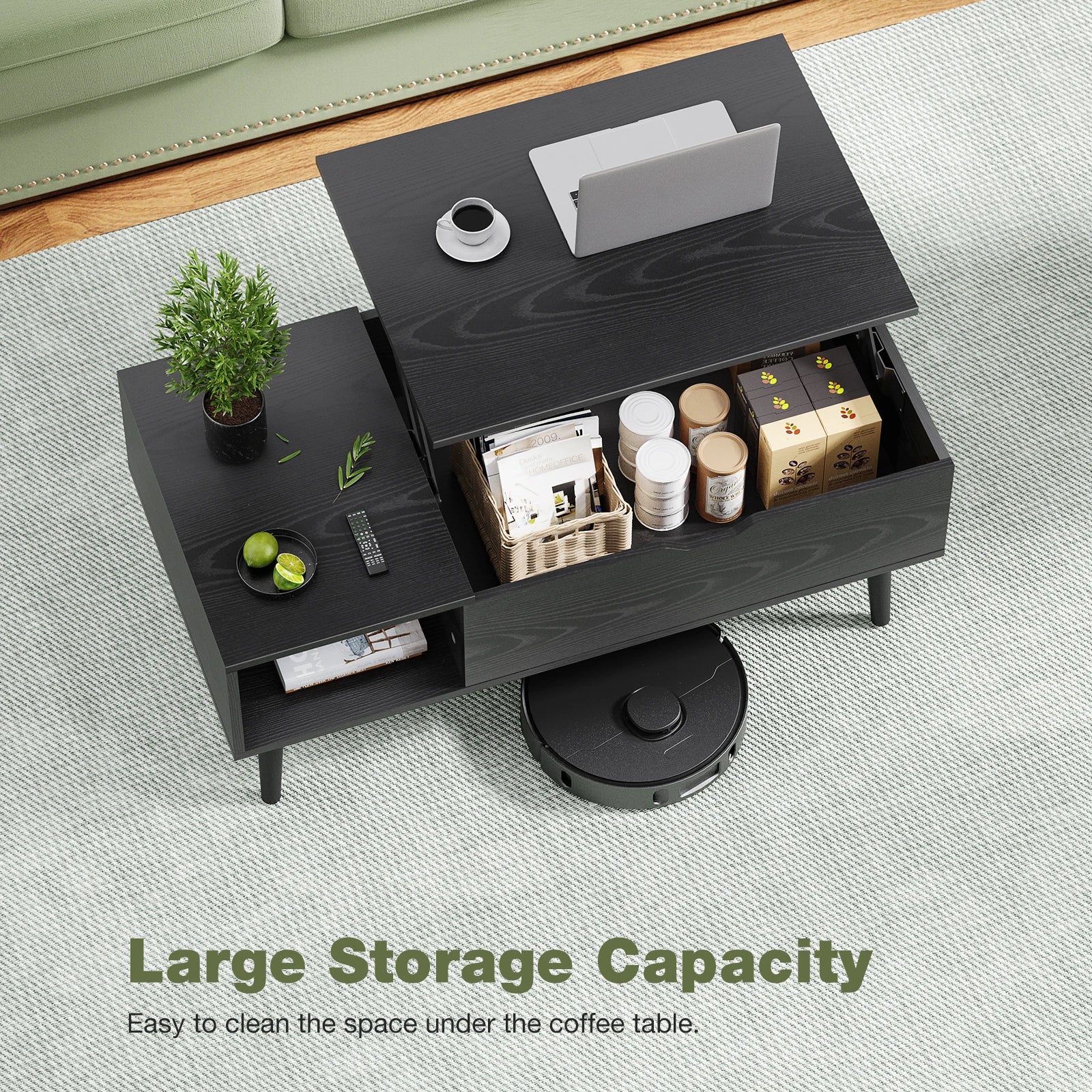 Modern Lift-Top Coffee Table with Hidden Storage & Adjustable Desk - 12