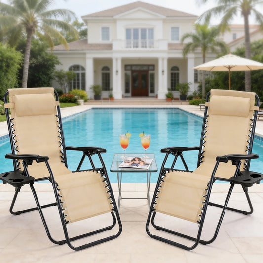 Portable Zero Gravity Recliner Chairs - Set of 2 Folding Patio Loungers