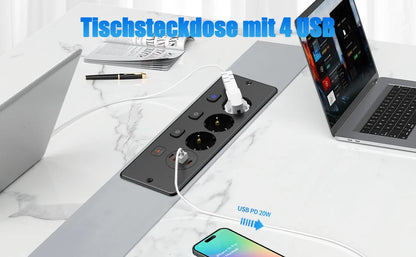 EU Desktop Power Strip with 5 AC Sockets & 4 USB Ports - 3250W Fast Charge