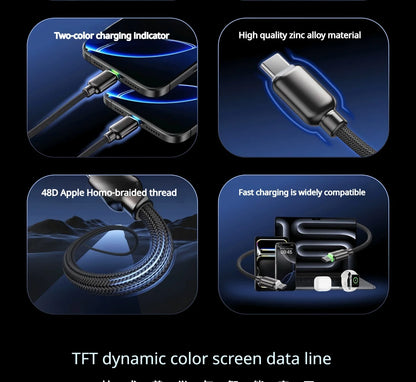 240W USB-C Fast Charging Cable with Real-Time LED Power Display