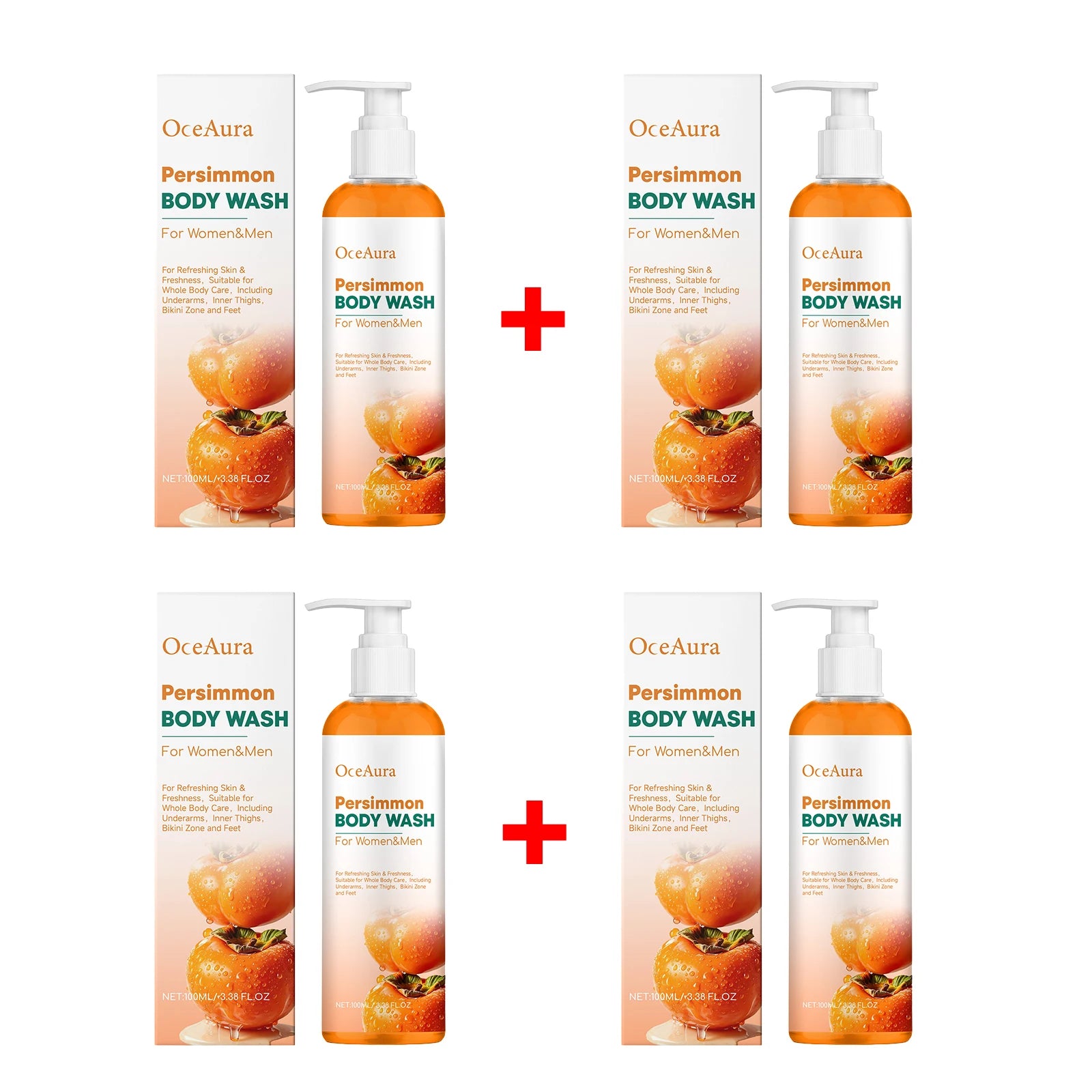 Natural Persimmon Body Wash - Odor Eliminating Deodorizing Shower Gel for All Skin - 13