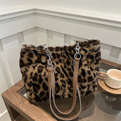 Luxury Leopard Fluffy Fur Tote