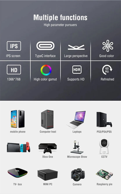 11.6" Portable Laptop Monitor - HDMI & Type-C External Travel Screen