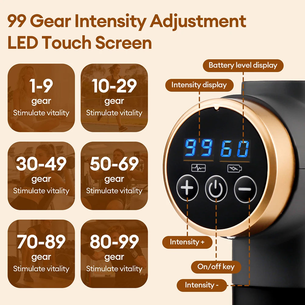 11-in-1 Deep Tissue Massage Gun with 99 Speeds & LED Touch Screen - 4
