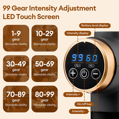 11-in-1 Deep Tissue Massage Gun with 99 Speeds & LED Touch Screen