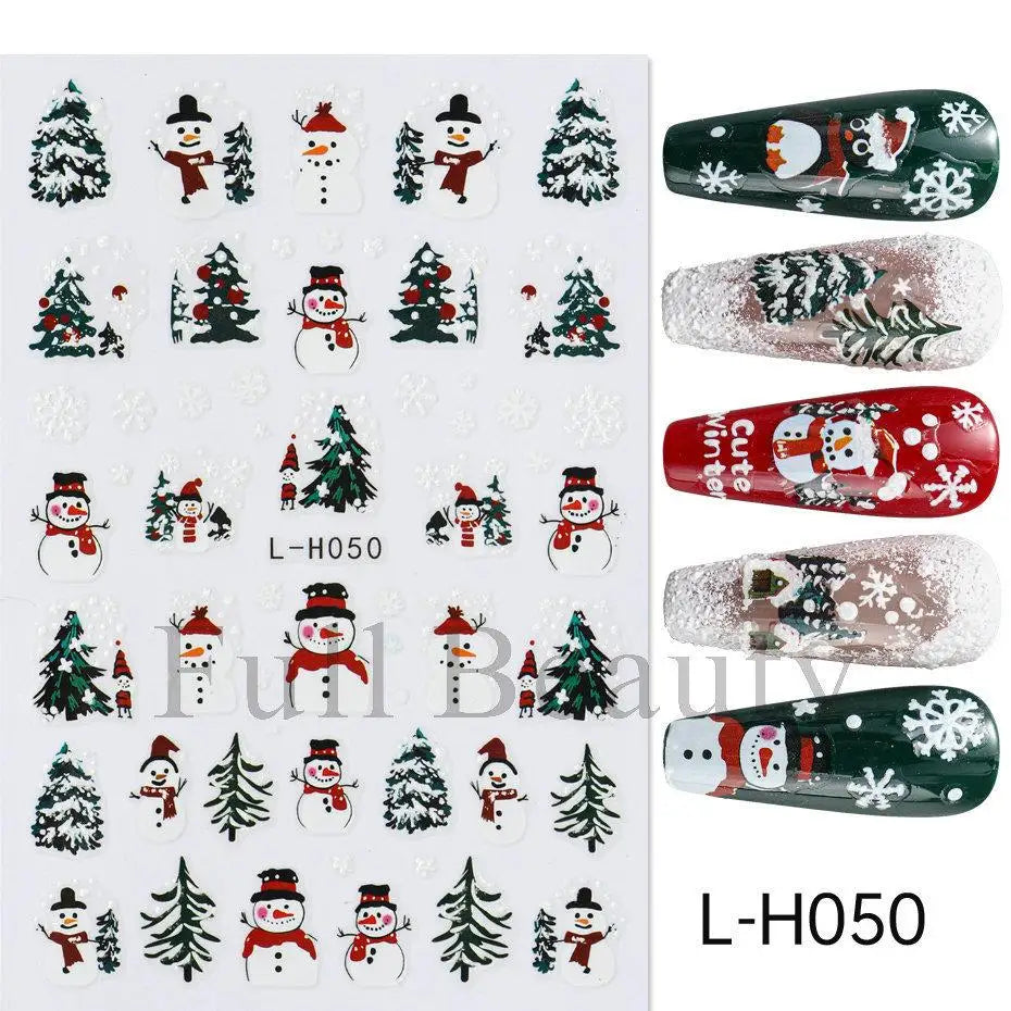 3D Christmas Nail Art Stickers - Festive Snowman & Snowflake Manicure Decals